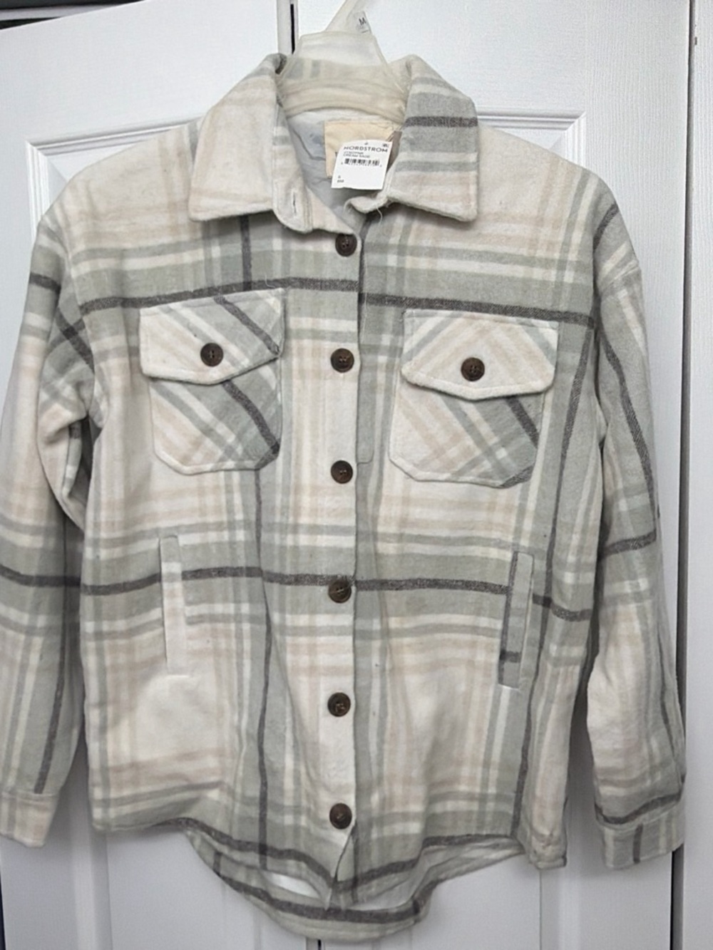 Thread & Supply Sage, Cream and Gray Plaid Button-Up Shacket